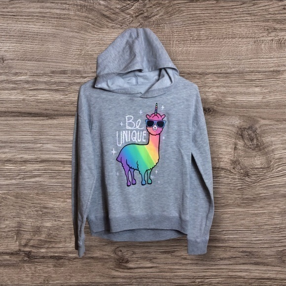Justice 12/14 large gray hooded, llama sweatshirt. - Picture 1 of 6